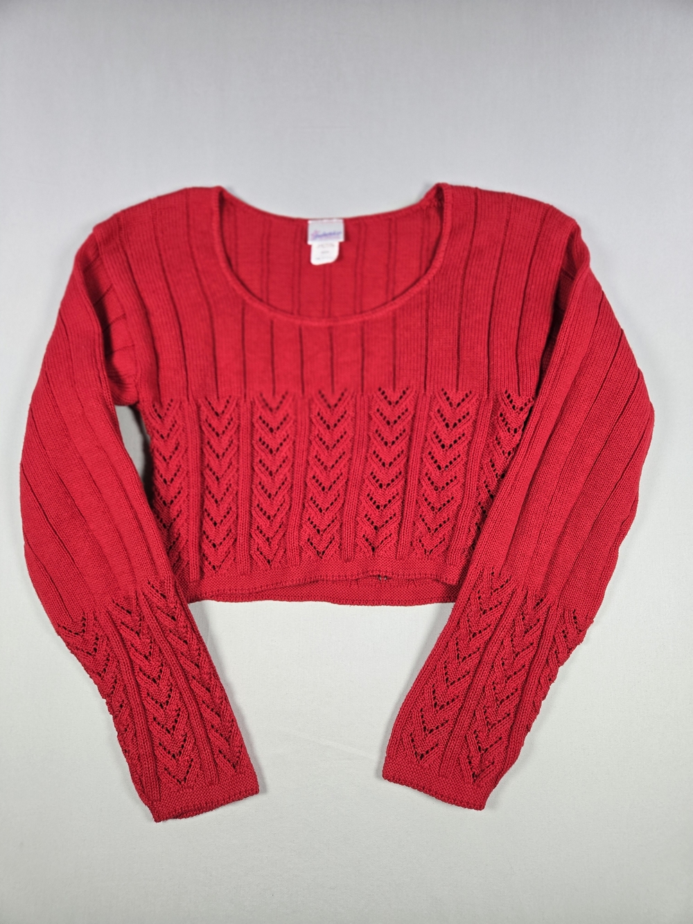 Rare Vintage Y2K Frederick's of Hollywood Red Knit Cropped Sweater M Cotton USA